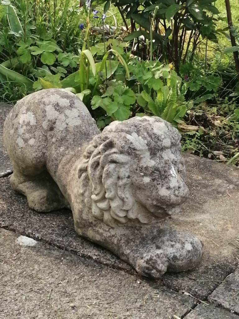 Ornamental garden statue - crouching lion (2 available)