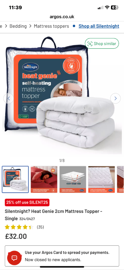 SILENT NIGHT - heat genie - double mattress topper 