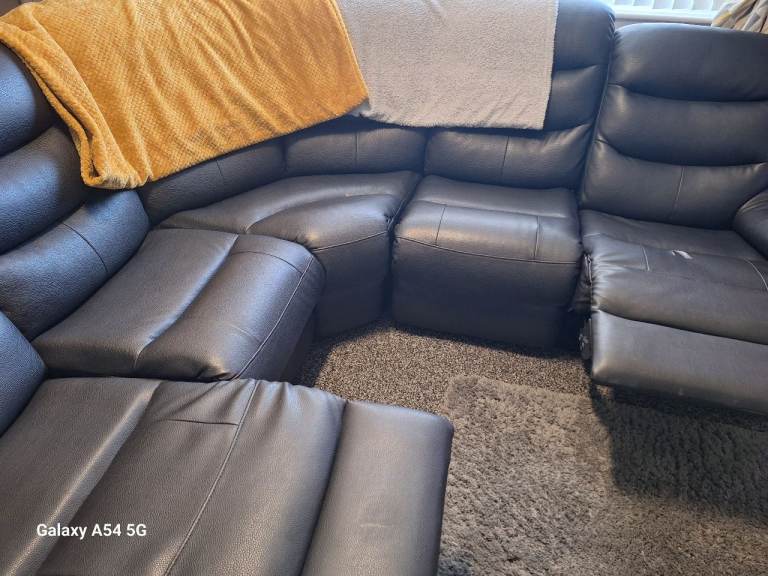 Black Corner Recliner Sofa with Leather Repair Kit