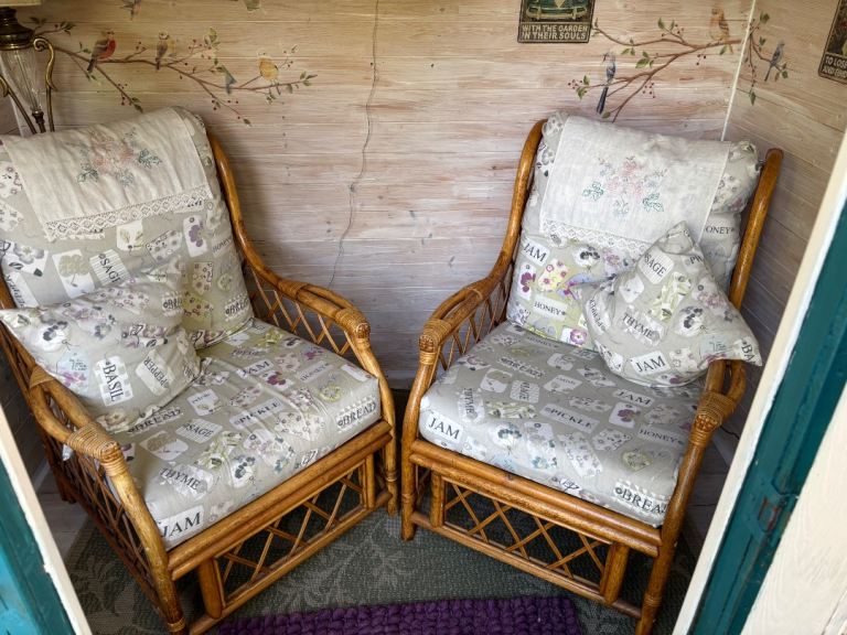 Pair of Rattan Conservatory Chairs with Cushions – Good Condition