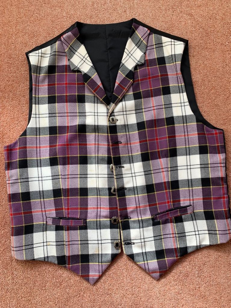 Men’s Waistcoat In Black, Purple And White.  Size M up to 42” chest