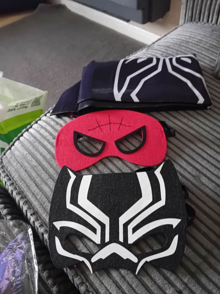 Kids Superhero Fancy Dress Masks & Cape - Spider-Man and Black Panther