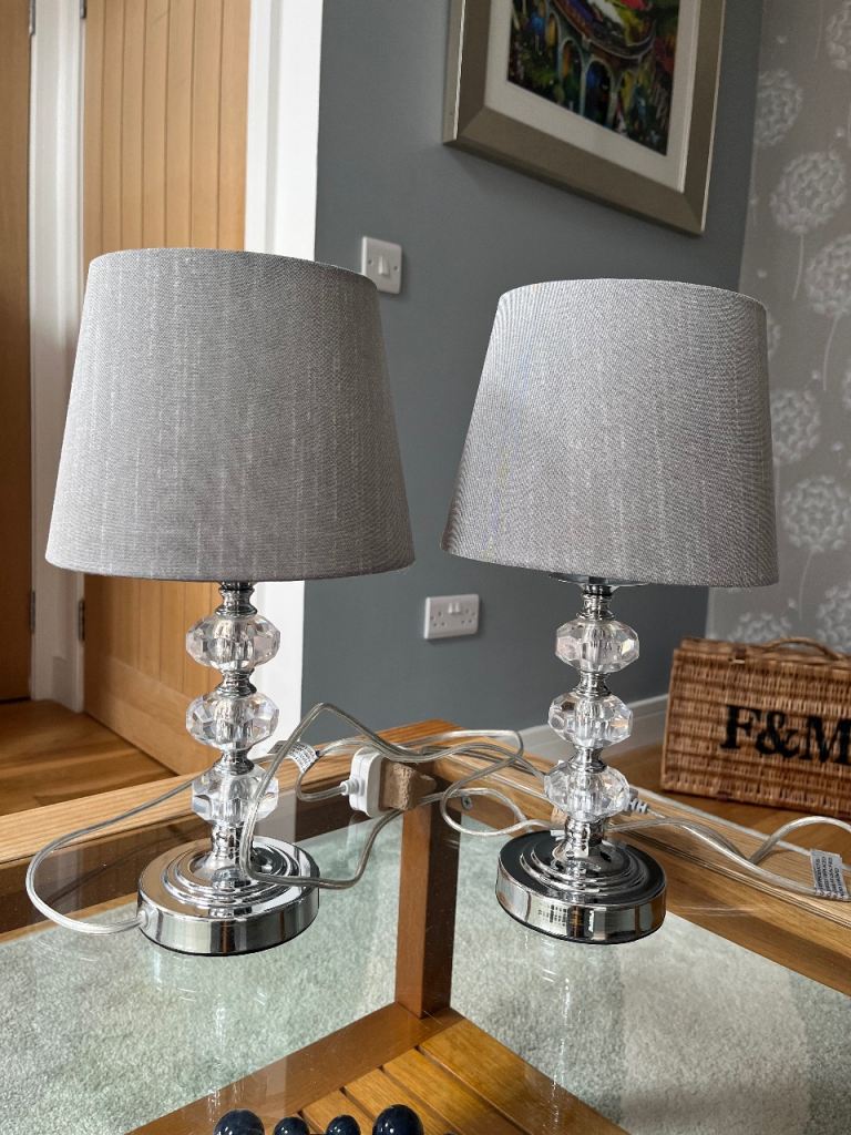 Pair of Modern Grey & Chrome Table Lamps