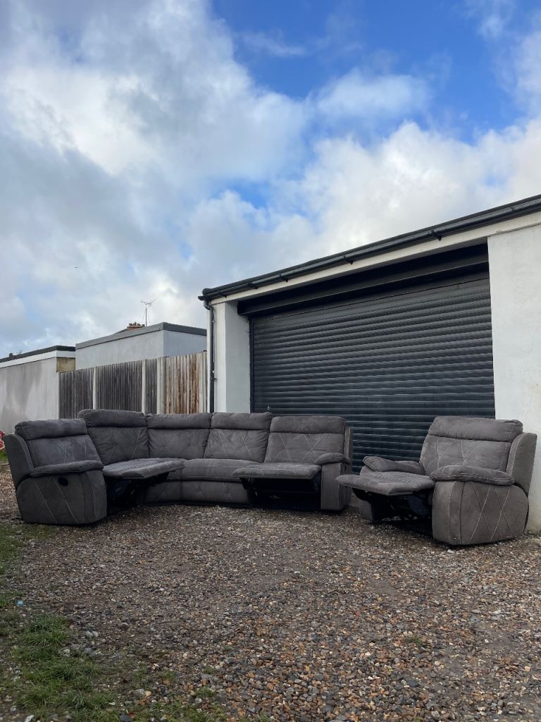 Large grey corner recliner sofa and matching reclining armchair - DELIVERY AVAILABLE!