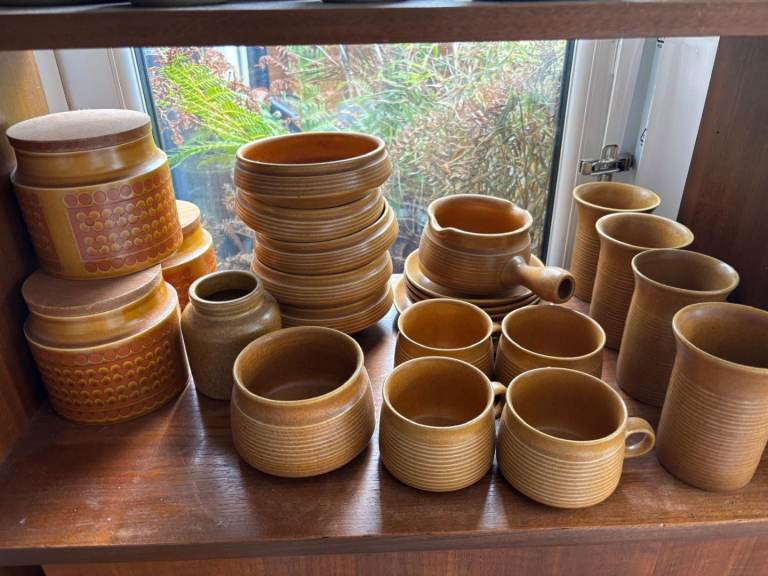 Denby Mid Century Tea & Coffee Set with Hornsea Jars – Good Condition