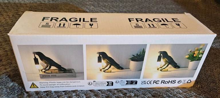 Raven Crow Table Lamp Novelty Bird Light Fixture Vintage Style Home Decor USB