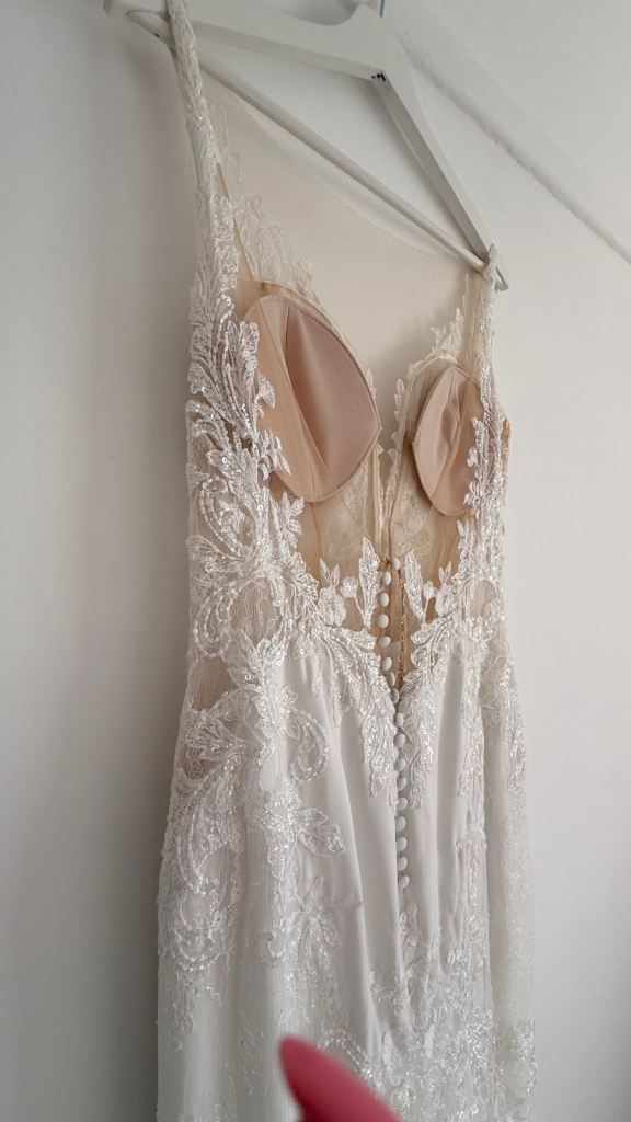 Ivory Lace Fit-and-Flare Wedding Dress with Illusion Back