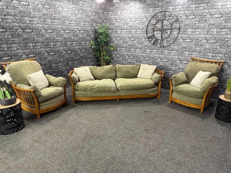 Ercol 3 seater sofa and 2 armchairs. 