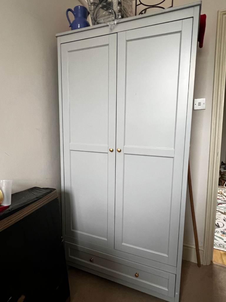 DUSK Ruby 2 Door Wardrobe with Drawer - Light Blue-Grey 