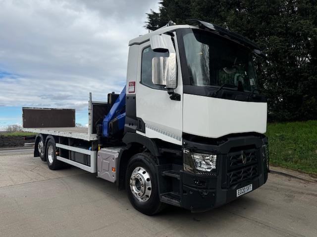 2020 20 Renault C380 E6 6x2 24ft flat bed PM Serie 15.5 remote crane 192,000kms