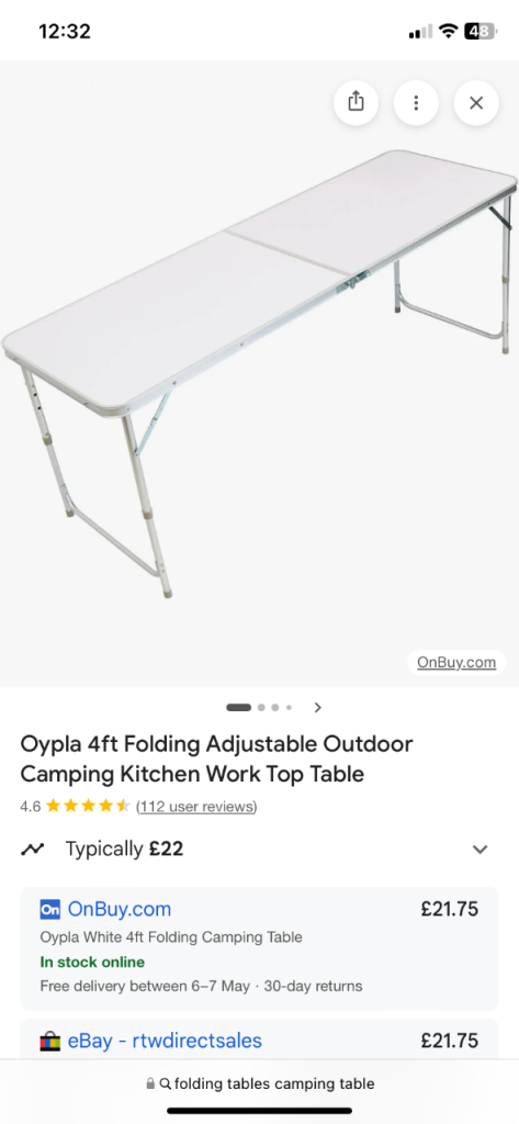 New OYPLA 4ft Folding Adjustable Camping Kitchen Worktop Table