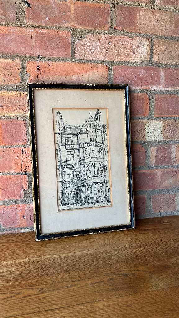 Early 1900’s Architectural Pen and Ink Drawing by Oscar Almeida of 6 Carlos Place in London