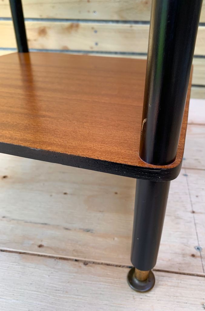 Pair of Vintage Mid Century Modern Teak & Ebonized Shelf Bedside Table Units 1950s