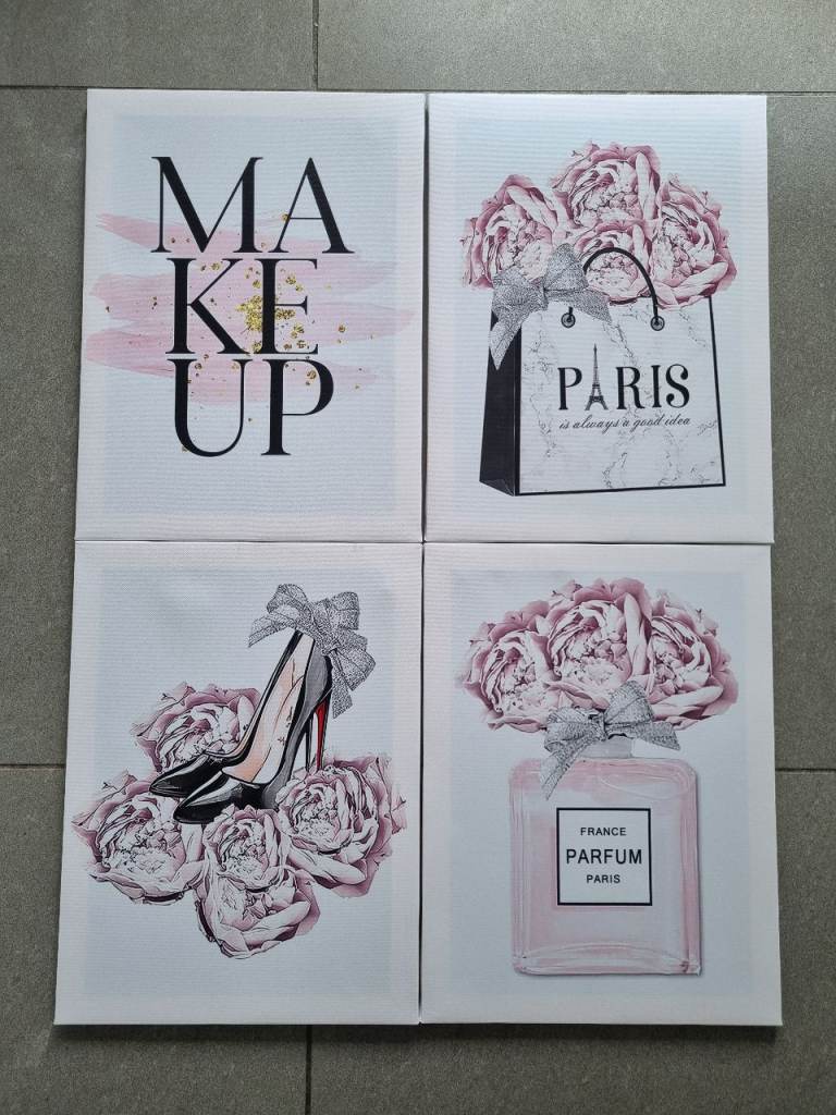 Set of 4 Chic Makeup/Fashion Wall Art Canvases