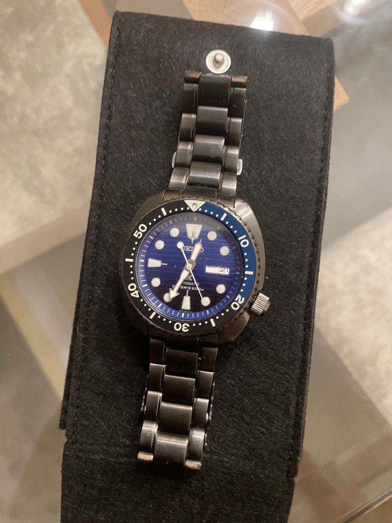 Seiko Automatic Watch - Blue Dial, Black Metal Strap