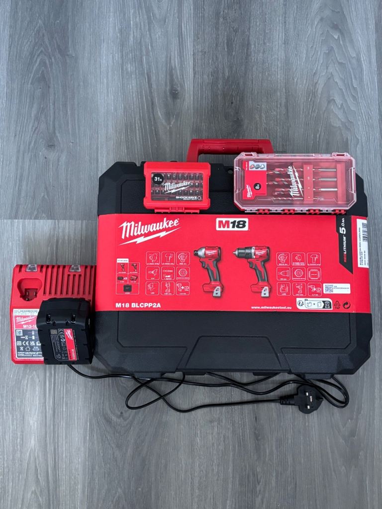 Milwaukee Next Generation M18BLCPP2A-502C 18V 2x 5.0Ah Brushless Twin Pack with Add-Ons