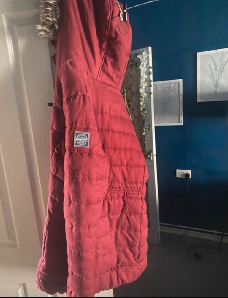 image for Red superdry fleece lined coat 