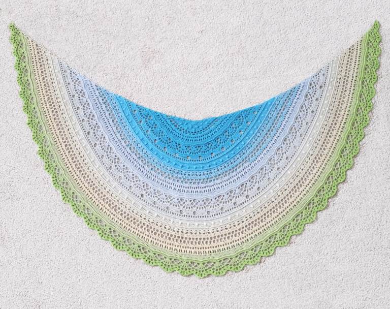 Stunning Half Circle Knitted  Shawl. Gradient Colour Change. Crochet Wrap, Boho Scarf Alternative