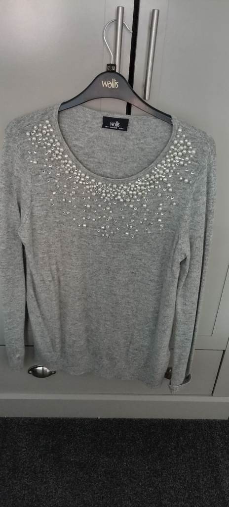 New Wallis women's grey beaded jumper 10/12