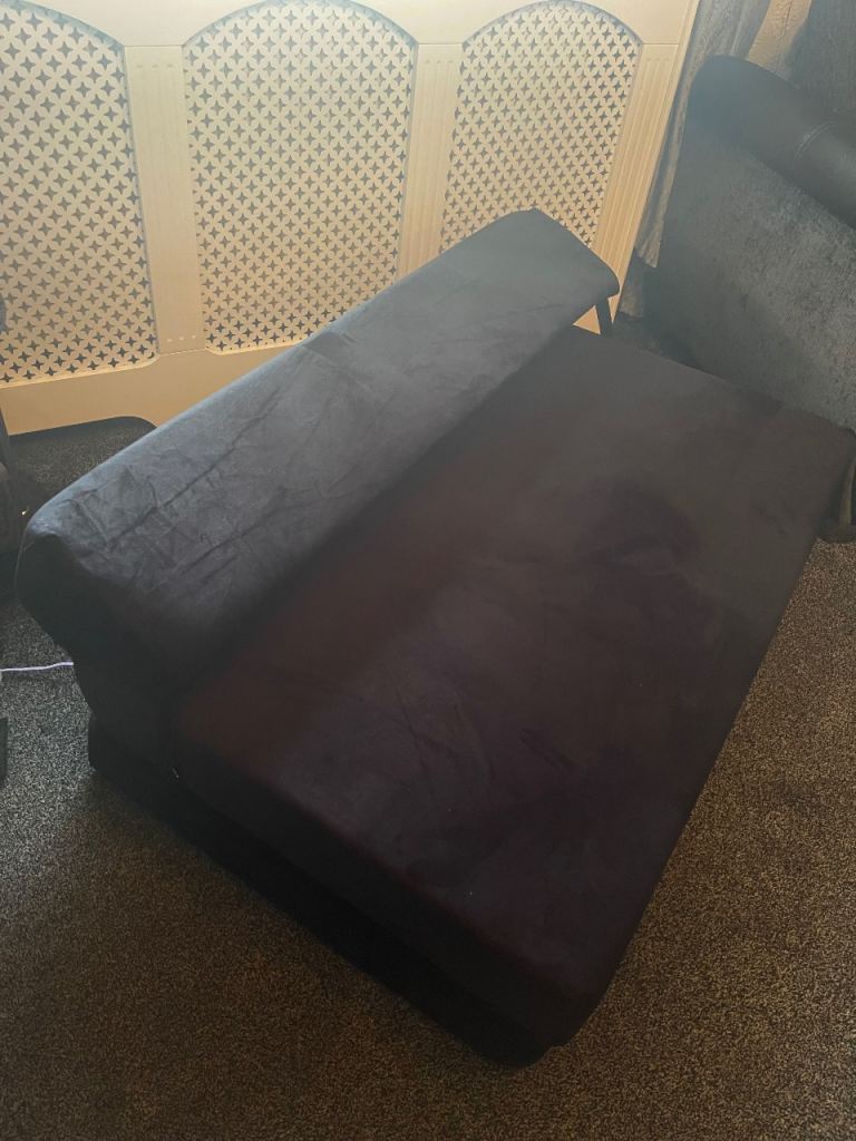 Black double fold out sofa bed velvet feel 