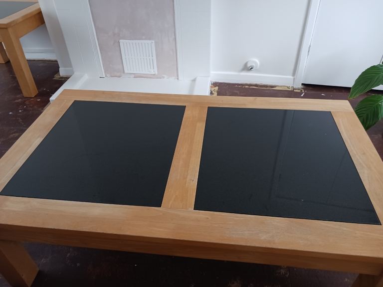 Solid Wood Coffee Table & Matching Lamp Table With Granite Inserts (2 tables)