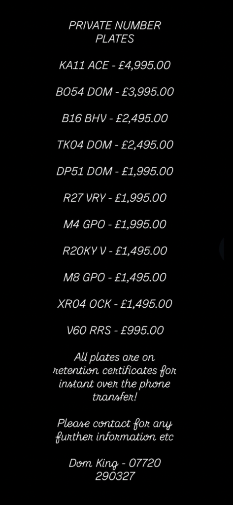 PRIVATE NUMBER PLATES
