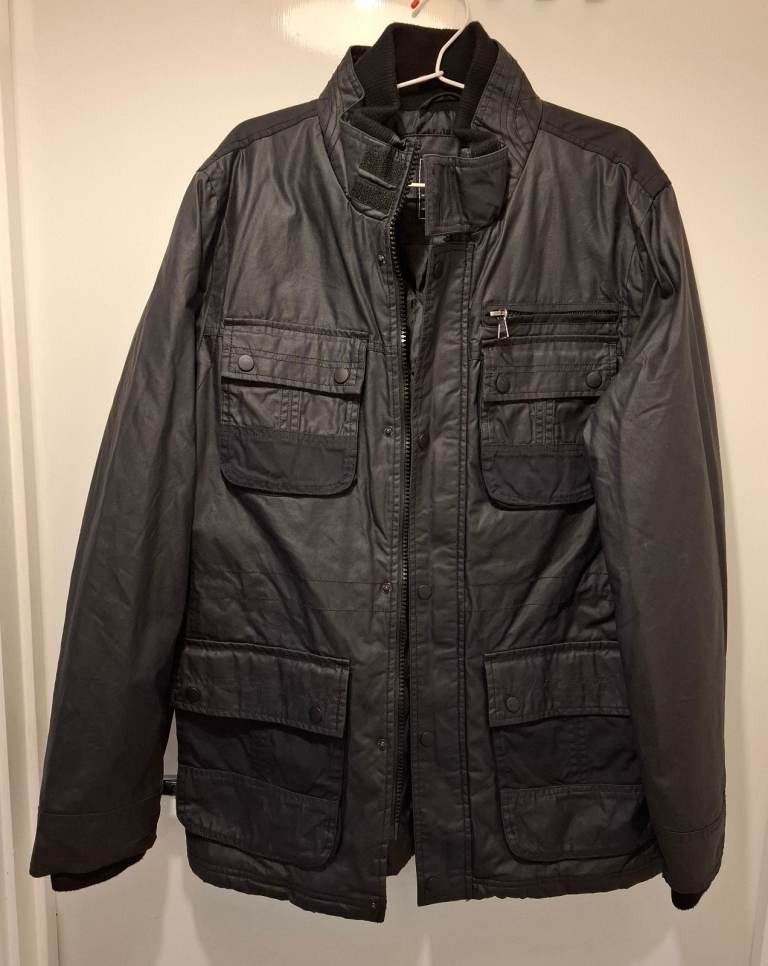 Mens Casual Coat by Easy Black Cotton Shell Polyester Lined Medium Brand New