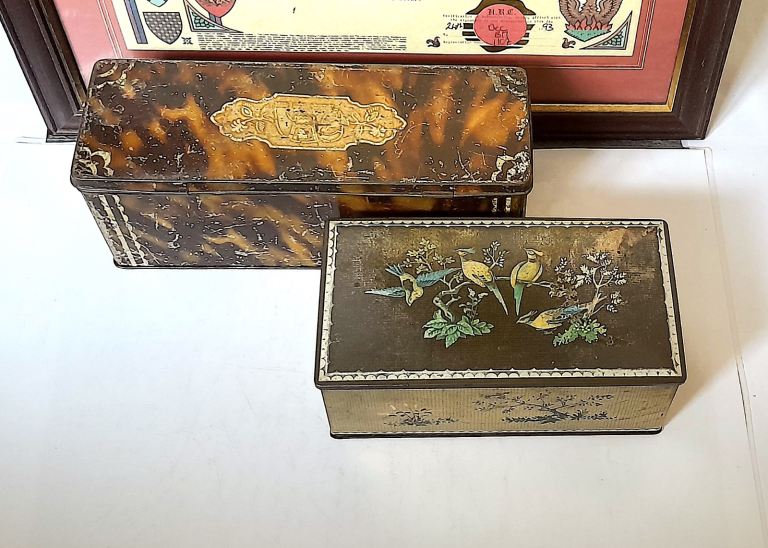 TWO VINTAGE TINS to RESTORE - MACFARLANE BLUE BIRDS and CWS BISCUITS - SOUND