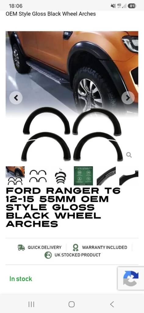 Ford ranger t6 wheel arch