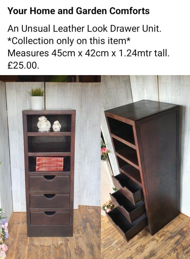 Unusual Leather Look Drawer Unit with Shelves – Good Condition