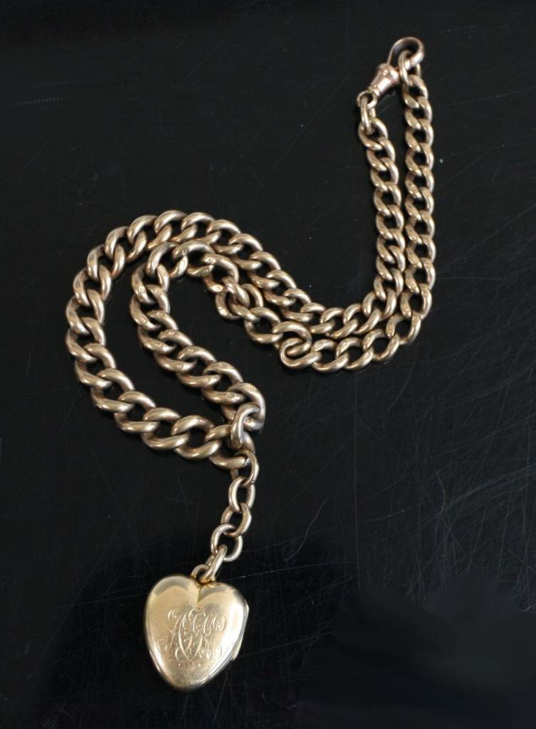 Victorian 9ct gold graduated watch chain, lobster clasp & 15ct Locket 34cm 