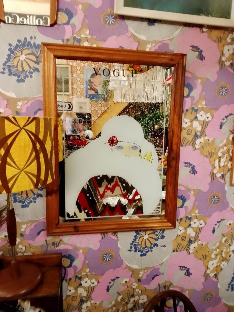 Vintage 1970's Art Deco Style Vogue Fashion Magazine Early Feb 1919 mirror with original frame. .
