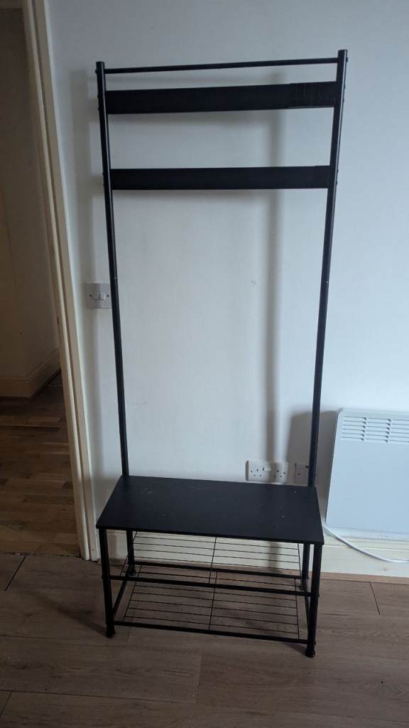 Black Metal Coat Stand with Shoe Storage Shelf – GOOD CONDITION
