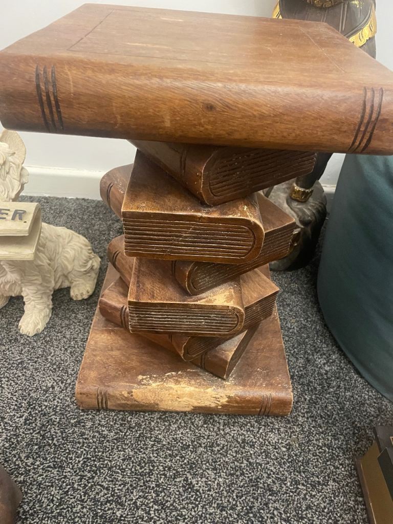 Carved book side table 