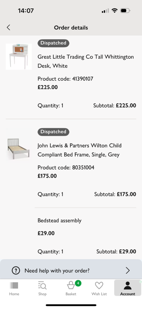John Lewis bed frame plus EVE mattress