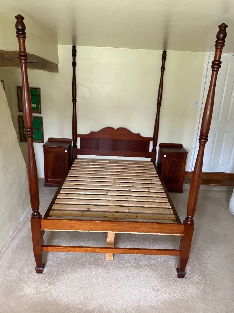 Four Poster Bed Frame with matching bedside cabinets 