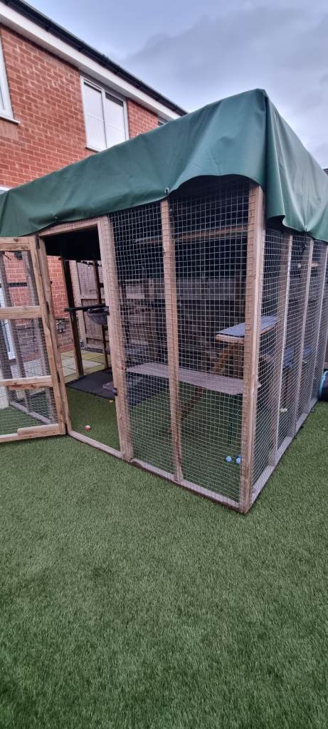 Cat Aviary  Free-standing 9ft long x 6ft wide x 6ft high, with a black waterproof roof