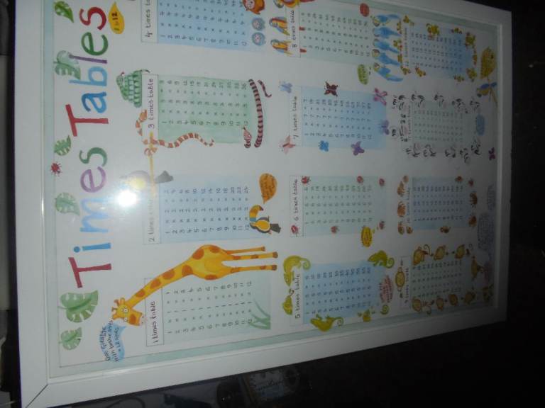 Times Tables Chart in White Frame – Good Condition