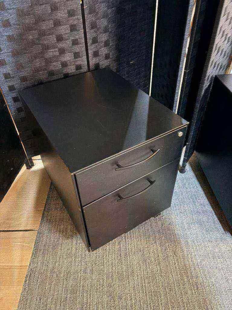 Used Office storage pedestal under desk drawer black two drawer metal castors wheels