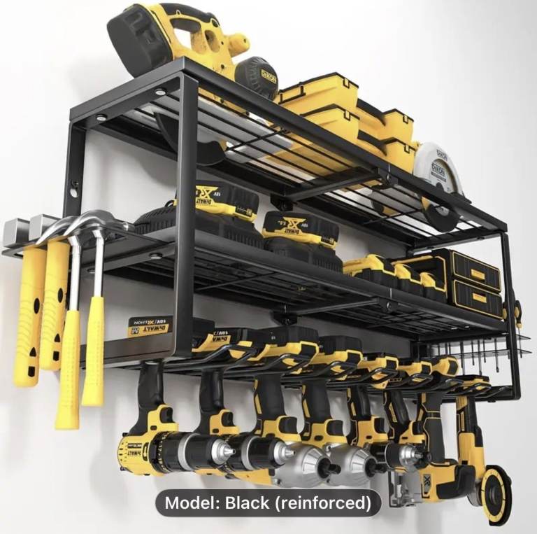 Heavy-Duty Metal Wall Mounted Tool Organizer Rack – Cordless Drill & Power Tool Holder for Garage