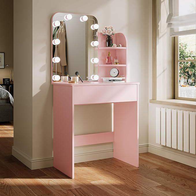New Dressing Table with Hollywood LED Lights Mirror Pink