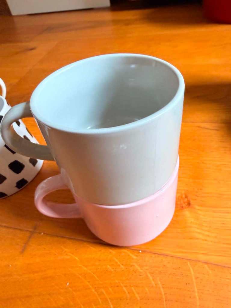 Pair of Ceramic Cups – Grey and Pink, Good Condition