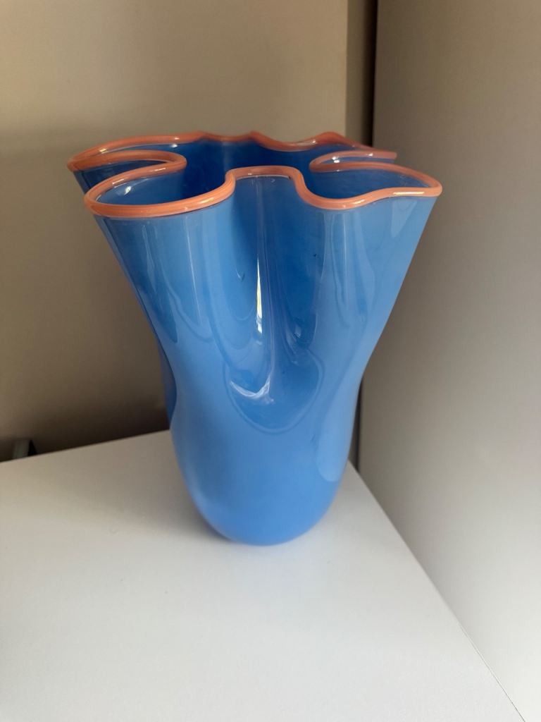 Present Time Ruffles Glass Vase - Large Jeans Blue
