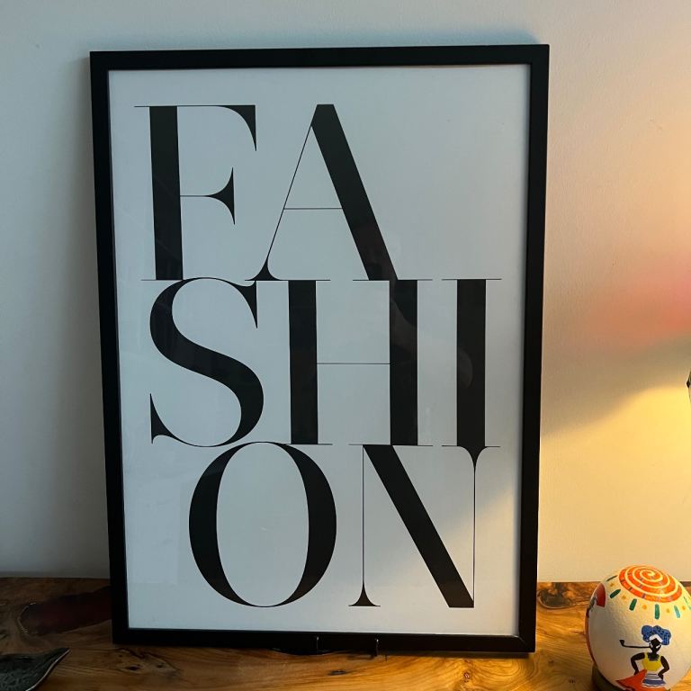 Framed “FASHION” Typography Print – Black Frame – 54 x 74 cm