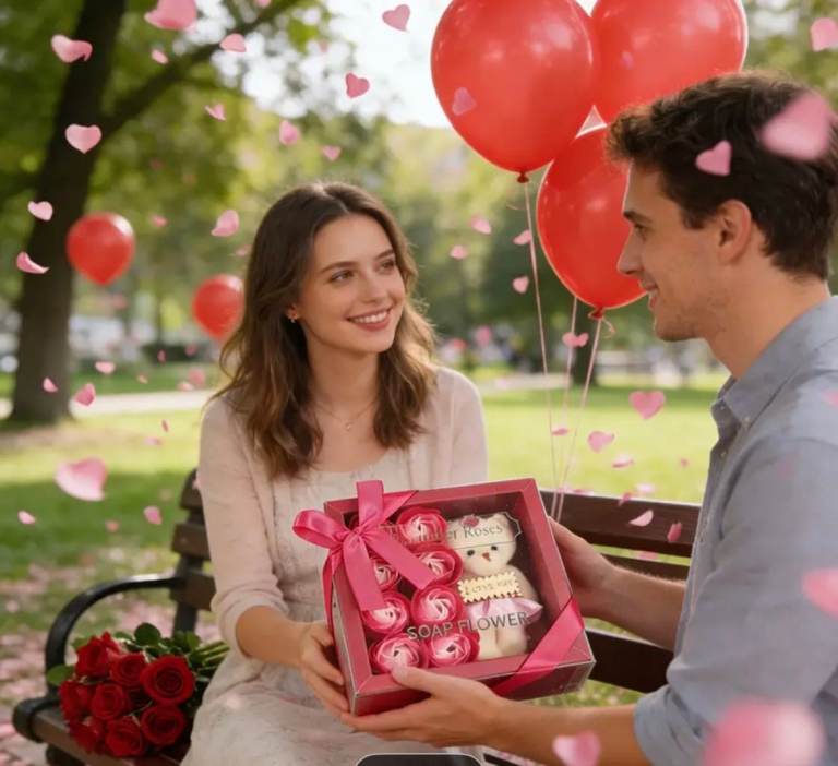 8 Roses Scented Soap Flowers with Bear Gift box £11