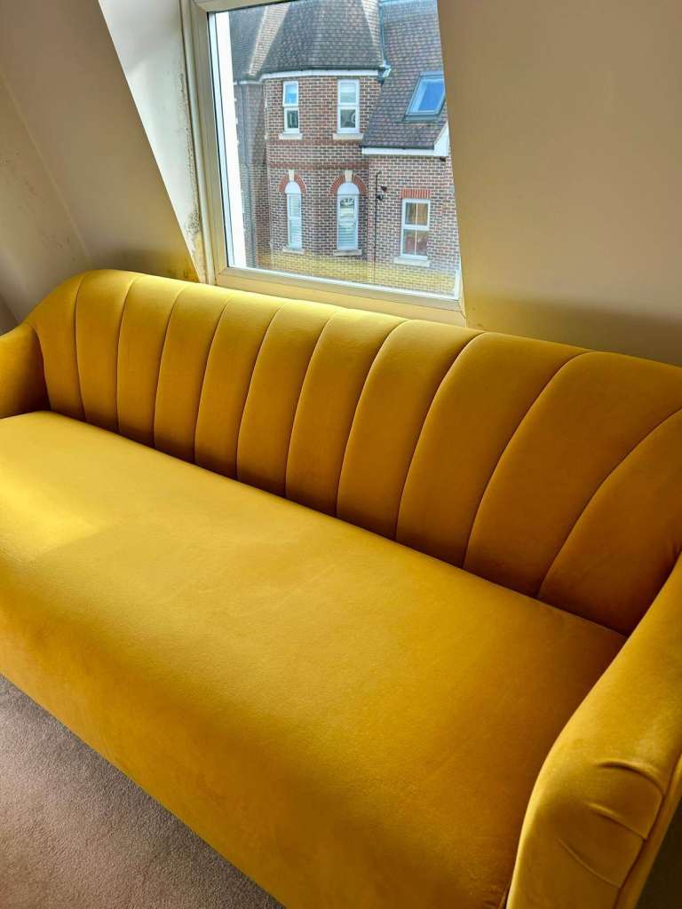 3 SEATER MUSTARD VELVET SOFA - BARKER AND STONEHOUSE
