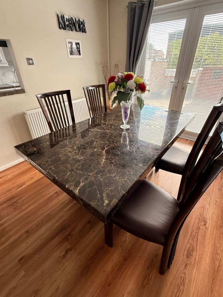 Marble dining room table and chairs