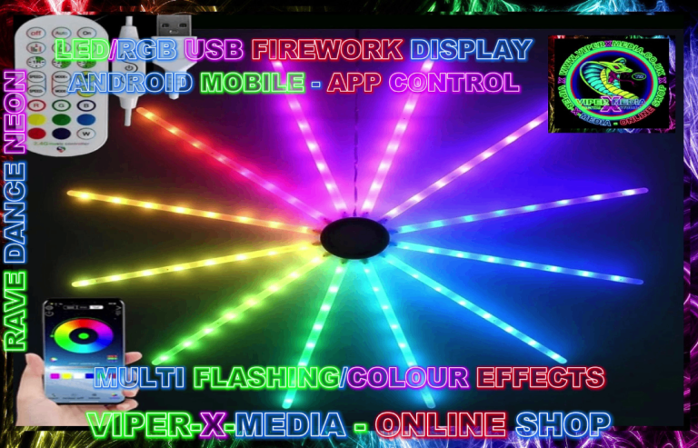 LED/RGB MULTI EFFECT WALL LIGHT APP CONTROLLED/USB FIREWORK – RAVE/DANCE/NEON