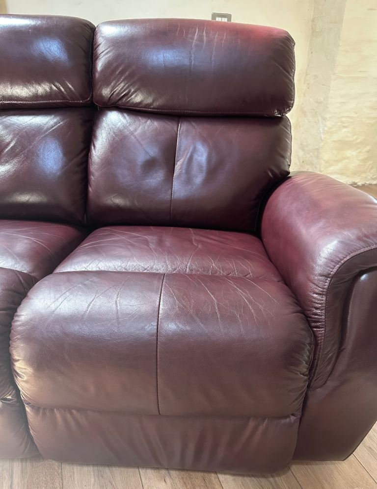 Brown Calf Leather Recliner Sofa – Good Condition