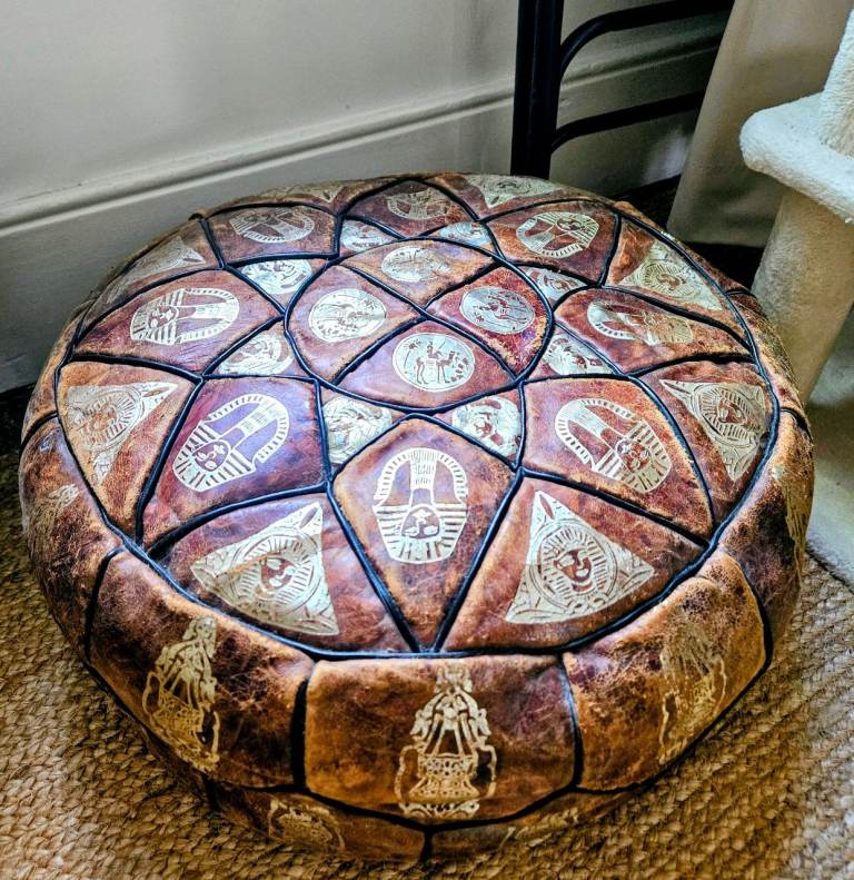 Moroccan Leather pouffe vintage boho 